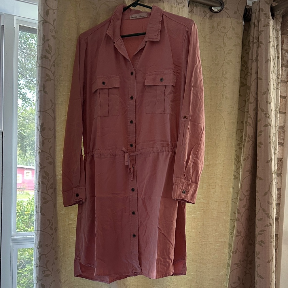 Long Sleeve Button-Down Dress in Rose
